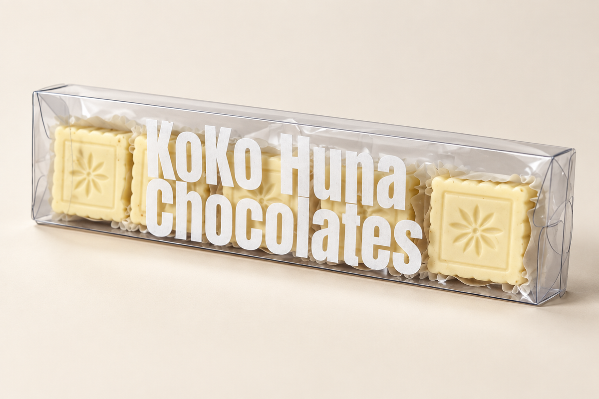 KoKo Huna coconut praline bonbon in white chocolate