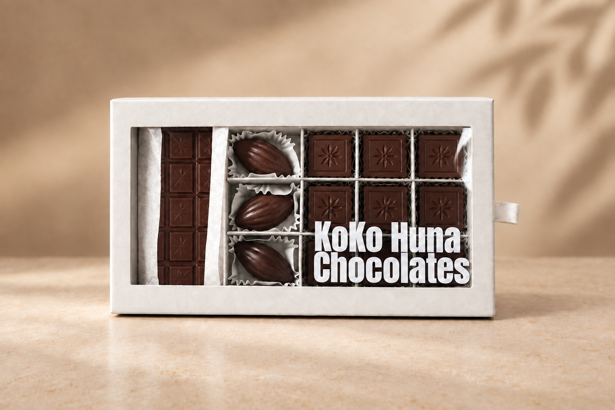 KoKo Huna dark chocolate peanut praline gift box, handmade chocolates