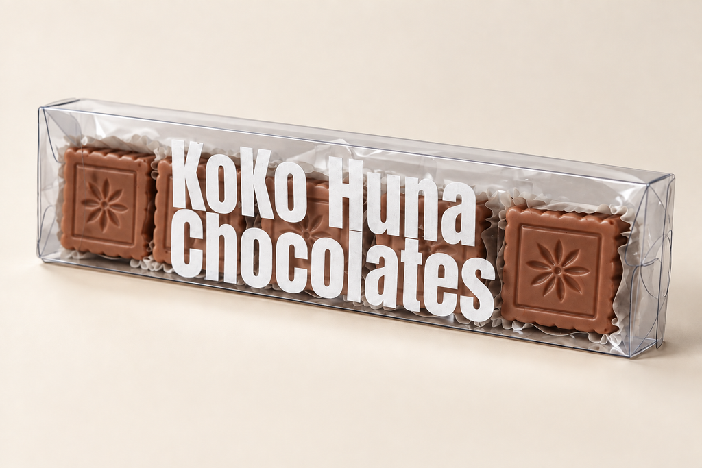 Handmade milk chocolate bonbons with peanut and sesame by KoKo Huna